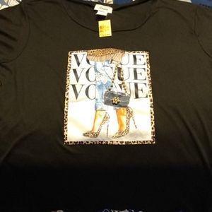 Ladies Black T Shirt with Rhinestones and beads